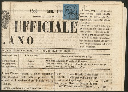 Antichi Stati Italiani - Parma - Giornale GAZZETTA UFFICIALE DI MILANO del 16 aprile 1853
