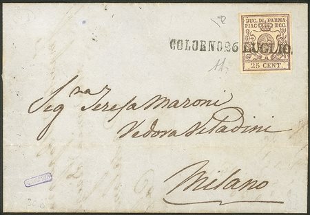 Antichi Stati Italiani - Parma - Lettera con c.25 bruno rosso con lineare su una riga