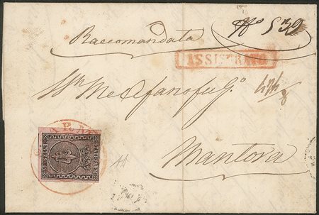 Antichi Stati Italiani - Parma - Lettera assicurata con c.15 rosa con ampi margini