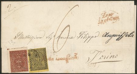 Antichi Stati Italiani - Parma - Lettera doppio porto con c.5 giallo prima emissione + c.25 bruno rosso
