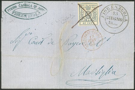 Antichi Stati Italiani - Parma - Lettera per la Francia con c.40 azzurro terza emissione