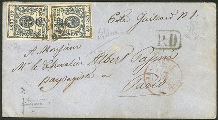 Antichi Stati Italiani - Parma - Lettera per la Francia con due esemplari c.40 azzurro