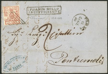 Antichi Stati Italiani - Parma - Lettera con c.15 vermiglio annullo a losanga di PARMA 15 LUG.59