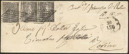 Antichi Stati Italiani - Parma - Lettera con striscia di tre c.10 nero