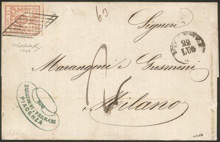 Antichi Stati Italiani - Parma - Lettera con c.15 vermiglio annullo a losanga di PIACENZA 22 LUG.59