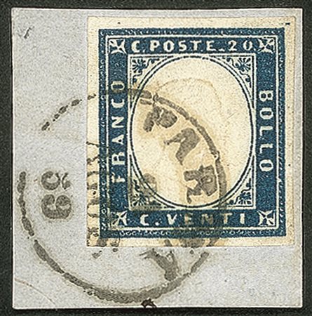 Antichi Stati Italiani - Parma - Frammento con Sardegna c.20 azzurro scuro