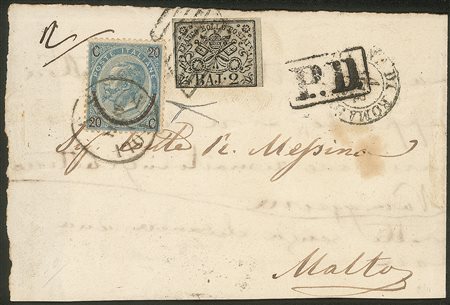 Antichi Stati Italiani - Stato Pontificio - Lettera con Pontificio b.2 grigio azzurrastro (3Ab)