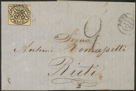 Antichi Stati Italiani - Stato Pontificio - Lettera affrancata con 3 baj (4A)