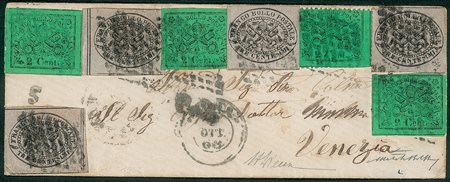 Antichi Stati Italiani - Stato Pontificio - Splendida bustina affrancata con valori della II e III emissione dello Stato Pontificio