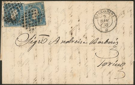 Antichi Stati Italiani - Sardegna - 1851 Lettera con due esemplari c.20 azzurro (2)