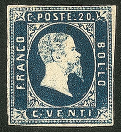 Antichi Stati Italiani - Sardegna - 1851 c.20 azzurro scuro, prima tiratura (2a)