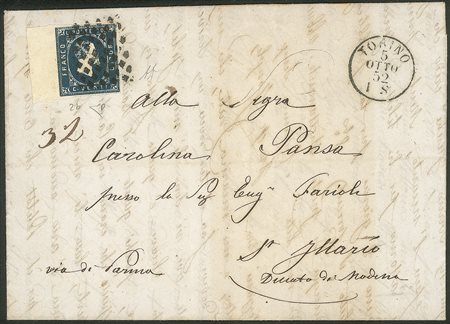 Antichi Stati Italiani - Sardegna - Lettera affrancata con 20 cent (2b)