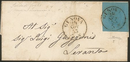 Antichi Stati Italiani - Sardegna - Involucro di lettera affrancata con 20 cent azzurro (5)