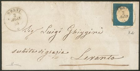 Antichi Stati Italiani - Sardegna - Busta affrancata con 20 cent azzurro verdastro (8d)