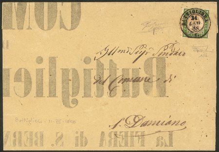 Antichi Stati Italiani - Sardegna - Manifesto affrancato con c.5 verde giallo vivo (13b)