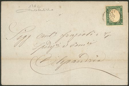 Antichi Stati Italiani - Sardegna - 1857 Circolare con c.5 verde scuro isolato (13Ac)
