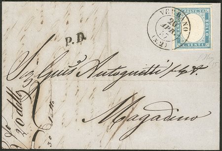 Antichi Stati Italiani - Sardegna - Lettera con c.20 cobalto latteo (15)