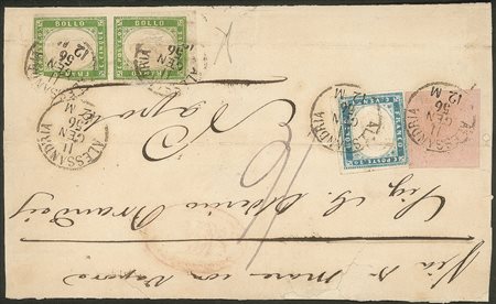 Antichi Stati Italiani - Sardegna - Rara affrancatura mista impreziosita dalla coppia del c.5 verde giallo