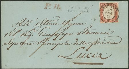 Antichi Stati Italiani - Sardegna - Lettera con c.40 vermiglio da SARZANA 29 FEB.56