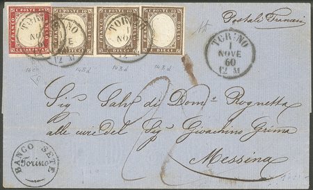 Antichi Stati Italiani - Sardegna - Lettera via di Mare coi postali Francesi da TORINO 1 NOV.60