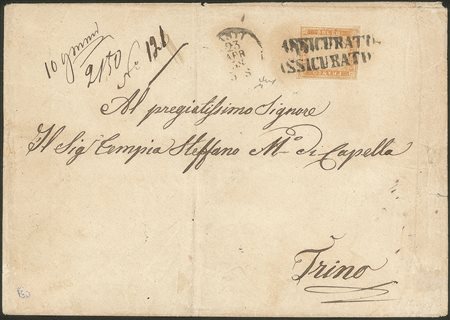 Antichi Stati Italiani - Sardegna - Lettera assicurata di doppio porto da ASTI 23 APR.58