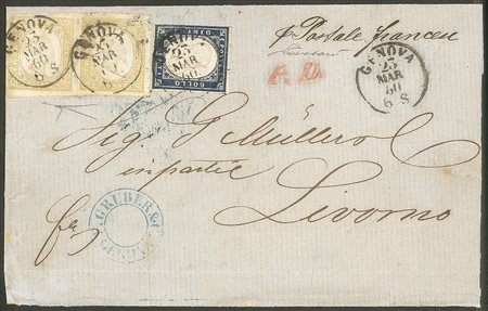 Antichi Stati Italiani - Sardegna - Lettera via di Mare coi postali Francesi da GENOVA 23 MAR.60