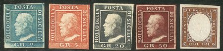 Antichi Stati Italiani - Sicilia - Lotticino con 2, 5, 20 e 50 gr. + 3 lire della IV em.