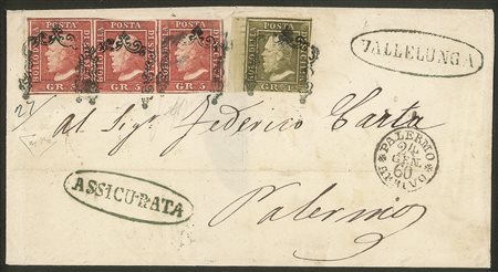 Antichi Stati Italiani - Sicilia - Lettera assicurata da VALLELUNGA per Palermo 24 gen.60