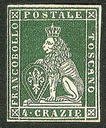 Antichi Stati Italiani - Toscana - 1851 cr.4 verde giallo scuro su grigio (6d)