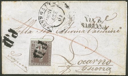 Antichi Stati Italiani - Toscana - Lettera per la Svizzera affrancata con cr.9 bruno violaceo su grigio
