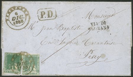 Antichi Stati Italiani - Toscana - Lettera per la Savoia da SERRAVEZZA 6 DIC.1858 a Pesey, frazione di Aime