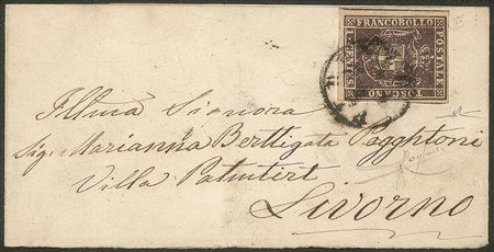 Antichi Stati Italiani - Toscana - Fascetta affrancata con 1 cent violetto scuro (17cd)