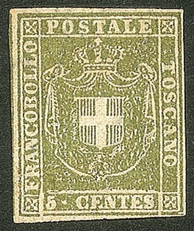 Antichi Stati Italiani - Toscana - 1860 Governo Provvisorio c.5 verde oliva (18a)