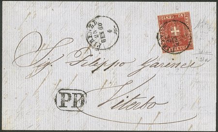 Antichi Stati Italiani - Toscana - Lettera affrancata con 40 cent carminio scarlatto (21a)