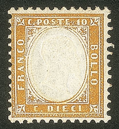 Regno - Vittorio Emanuele II - C.10 bistro giallastro, dentellato 11,5 x 12 (1)