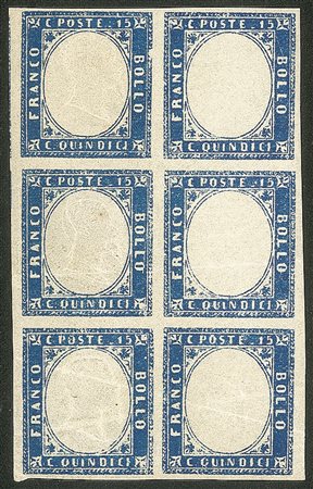 Regno - Vittorio Emanuele II - 1863 - Blocco di sei del 15 cent (11n + 11na)