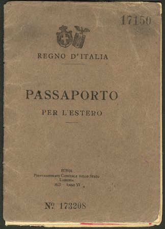 Regno - Vittorio Emanuele III - 1928  Passaporto per l'estero del pilota Giuseppe Biagi