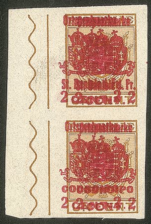 Occupazioni I guerra mondiale - Coppia verticale bordo di foglio del 2 su 1 cent (14aa + 46aa)