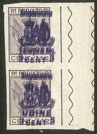 Occupazioni I guerra mondiale - Coppia verticale del 3 su 7 1/2 cent Udine (71a)