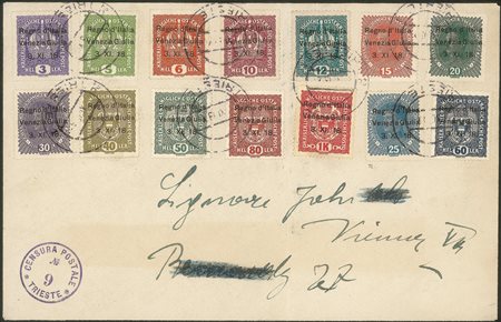 Occupazioni I guerra mondiale - Busta affrancata con quattordici valori della prima serie (1/14)