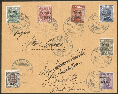 Occupazioni I guerra mondiale - Busta affrancata con valori di Floreale Leoni e Michetti (21/24 + 26/27 + 29)