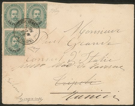 Uffici postali all'Estero - Busta per Tunisi affrancata con tre es. del 5 cent (12)