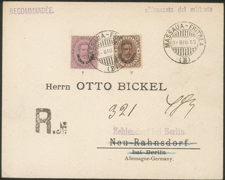 Colonie - Raccomandata affrancata con 60 cent + 40 cent Umberto (7 + 9)