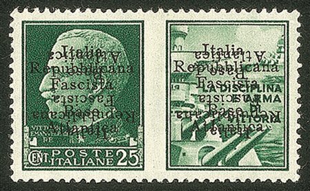 Emissioni locali - Base atlantica - 1943 - 25 cent Marina (12a) doppia soprastampa (diritta + capovolta)