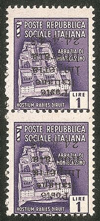Emissioni CLN - 1945 - 1 lira (8a) coppia verticale con soprastampe capovolte