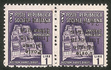 Emissioni CLN - 1945 - 1 lira (8a) - coppia con soprastampe capovolte