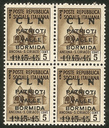 Emissioni CLN - 1945 - Soprastampa modificata - 5 cent (1A) in quartina