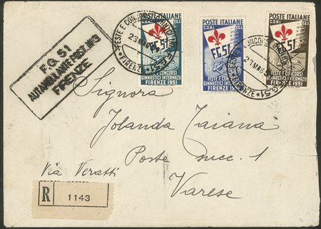 Repubblica - Ginnici (661/663) - affrancatura multipla fronte retro con 15 lire (663c)