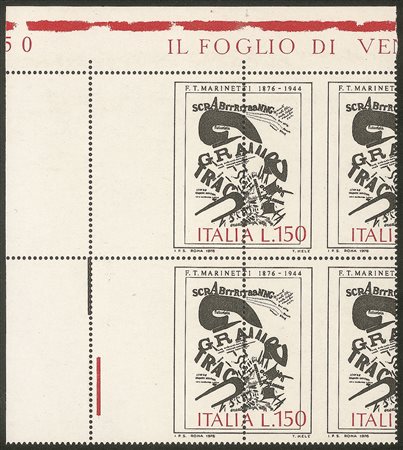 Repubblica - 1976 - 150 lire Marinetti (1338 varietà) - quartina angolare