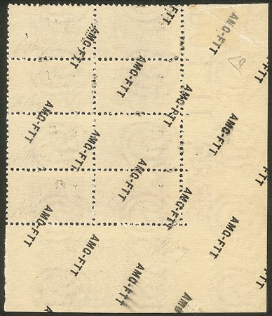 Trieste AMG FTT - 1949/1953 - Blocco di quattro angolo di foglio del 10 lire Pacchi Postali (18a)